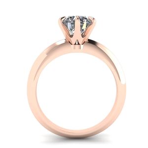 玫瑰金圆形钻石 6 爪订婚戒指 - 照片 1