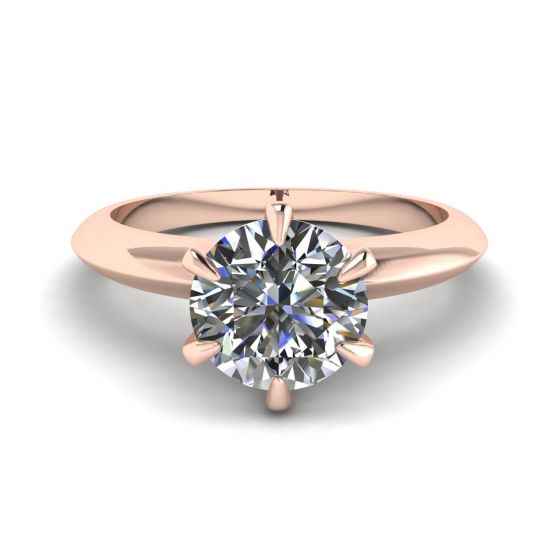 玫瑰金圆形钻石 6 爪订婚戒指, 放大圖像 1