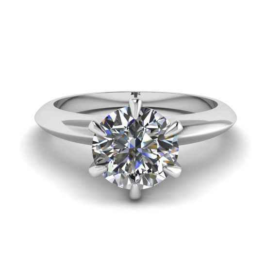 白金圆形钻石 6 爪订婚戒指