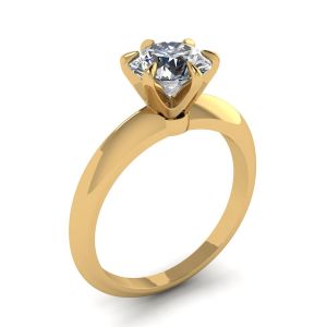 圆形钻石 6 爪黄金订婚戒指 - 照片 3