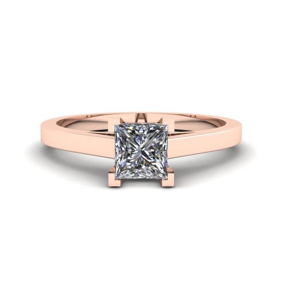 18K 玫瑰金公主方形切割钻石戒指, 放大圖像 1