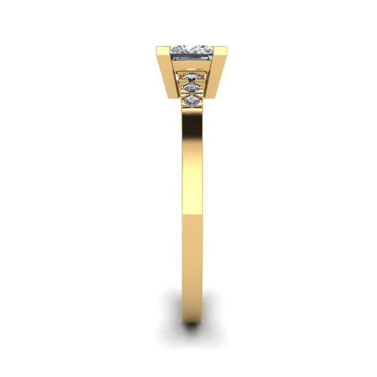 公主方形切割钻石戒指，镶有 3 颗小边钻石黄金,  放大圖像 3