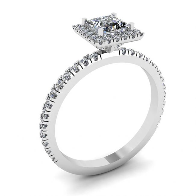 公主方形切割浮动光环钻石订婚戒指 - 照片 3