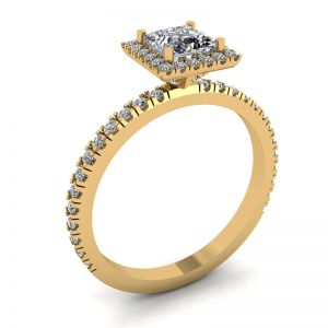 公主方形切割浮动光环钻石订婚戒指黄金 - 照片 3