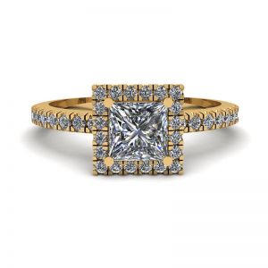 公主方形切割浮动光环钻石订婚戒指黄金