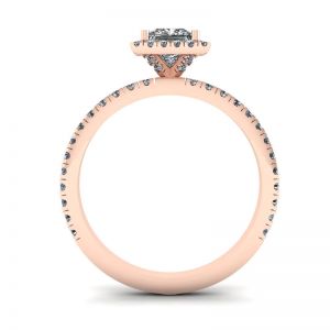 公主方形切割浮动光环钻石订婚戒指玫瑰金 - 照片 1
