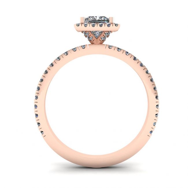公主方形切割浮动光环钻石订婚戒指玫瑰金 - 照片 1