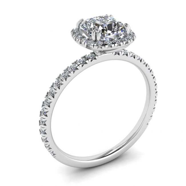 垫形钻石光环订婚戒指 - 照片 3