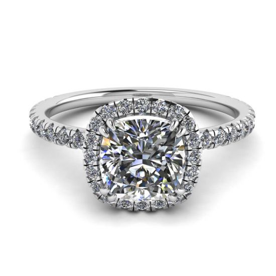 垫形钻石光环订婚戒指, 放大圖像 1