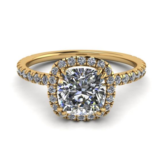 垫形钻石光环订婚戒指黄金, 放大圖像 1
