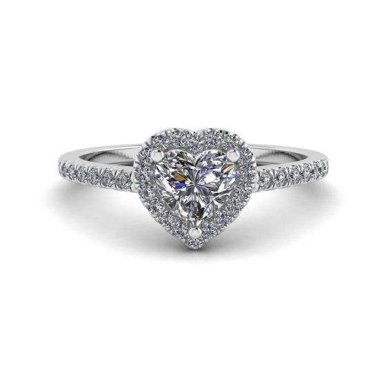 心形钻石光环光环订婚戒指, 放大圖像 1