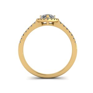 心形钻石光环订婚戒指黄金 - 照片 1