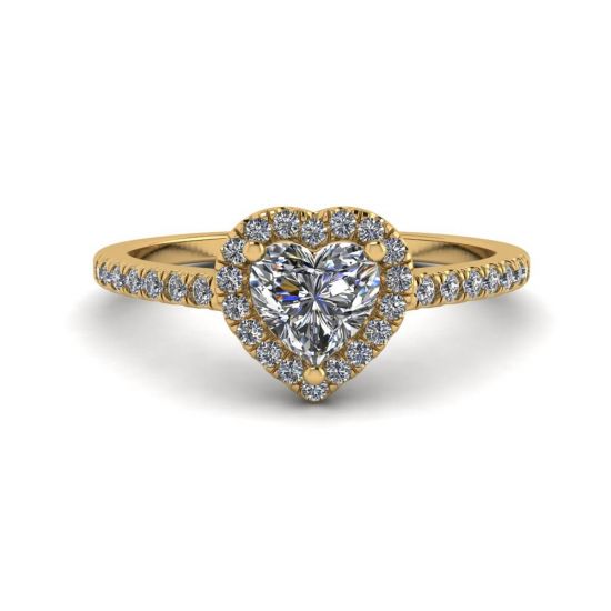 心形钻石光环订婚戒指黄金, 放大圖像 1