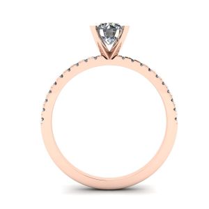 经典圆形钻石戒指，薄边密镶玫瑰金 - 照片 1