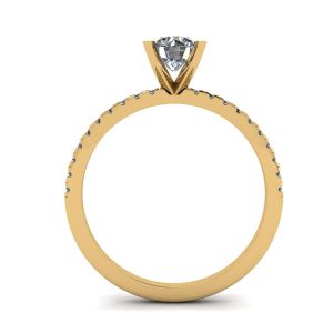 经典圆形钻石戒指，薄边密镶黄金 - 照片 1