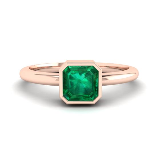 18K 玫瑰金时尚方形祖母绿戒指, 放大圖像 1