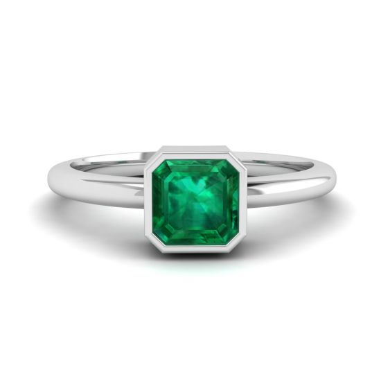 18K 白金时尚方形祖母绿戒指, 放大圖像 1
