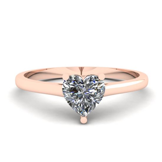 简约扁平戒指搭配心形钻石玫瑰金, 放大圖像 1