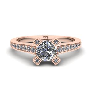 圆形钻石和密钉玫瑰金设计师戒指