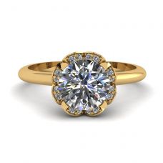 蕾丝花朵垫形钻石戒指黄金