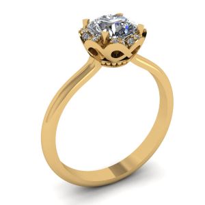 蕾丝花朵垫形钻石戒指黄金 - 照片 1