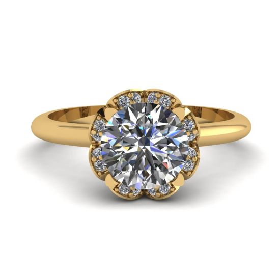 蕾丝花朵垫形钻石戒指黄金, 放大圖像 1