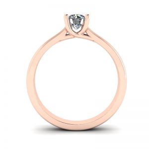 圆形钻石 18K 玫瑰金交叉爪形戒指 - 照片 1