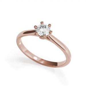 皇冠钻石 6 爪玫瑰金订婚戒指 - 照片 3