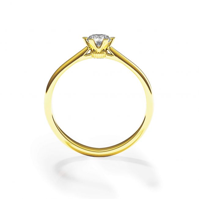 皇冠钻石 6 爪黄金订婚戒指 - 照片 1