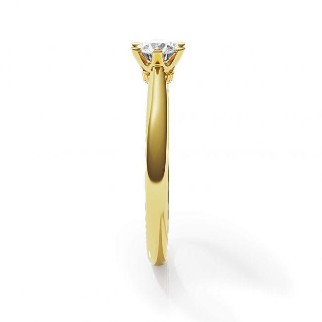 皇冠钻石 6 爪黄金订婚戒指 - 照片 2