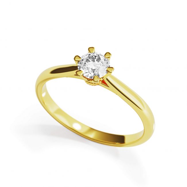 皇冠钻石 6 爪黄金订婚戒指 - 照片 3