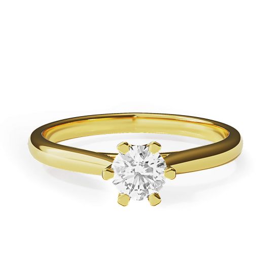 皇冠钻石 6 爪黄金订婚戒指, 放大圖像 1