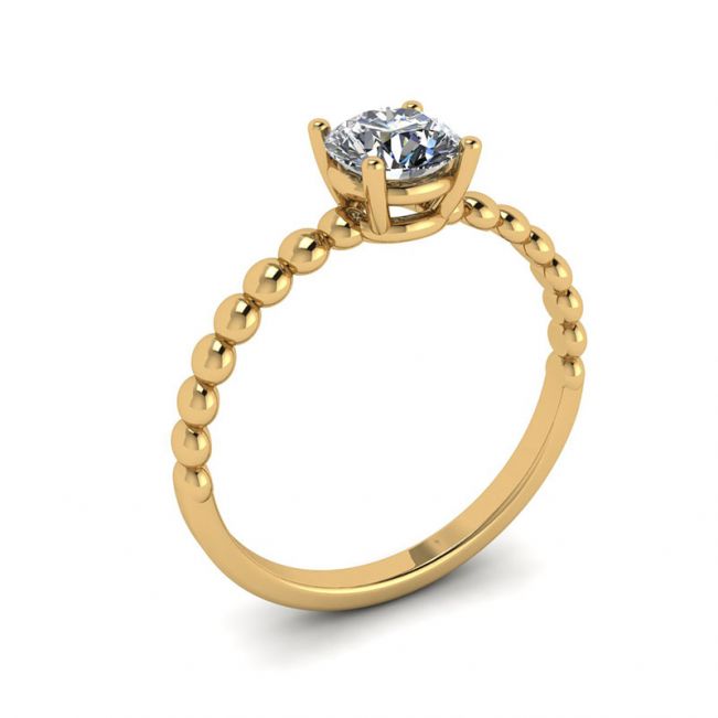 黄金串珠戒指上镶嵌圆形钻石单石 - 照片 3