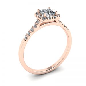 玫瑰金光环公主方形切割钻石戒指 - 照片 3