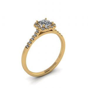 黄金光环公主方形切割钻石戒指 - 照片 2