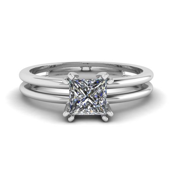 现代公主方形切工订婚戒指, 放大圖像 1
