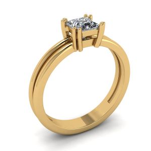 现代公主方形订婚双戒指 - 照片 3