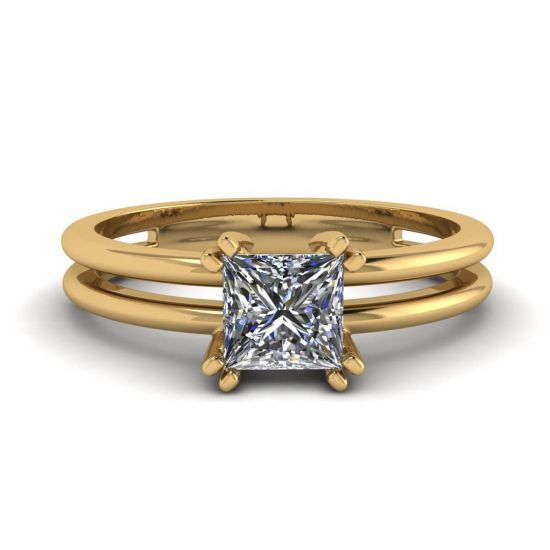 现代公主方形订婚双戒指, 放大圖像 1