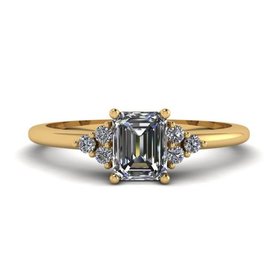 祖母绿切割钻石戒指，镶有侧钻黄金, 圖像 1