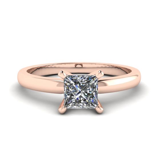 公主方形钻石混合玫瑰金和白金戒指, 放大圖像 1