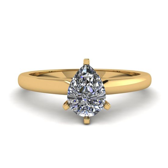梨形钻石单石戒指 6 爪黄金, 放大圖像 1