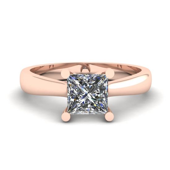 18K 玫瑰金公主方形切割钻石戒指, 放大圖像 1