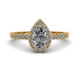 18K 金光环钻石梨形戒指