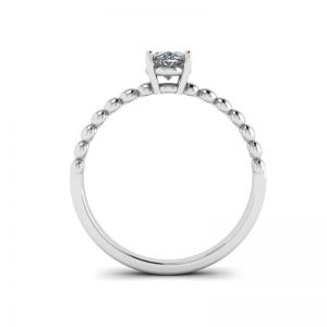 18K 白金串珠戒指上椭圆形钻石 - 照片 1