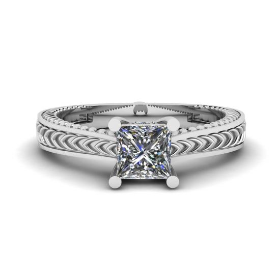 东方风格公主方形切割钻石戒指, 放大圖像 1