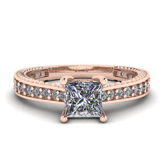 18K 玫瑰金密钉东方风格公主钻石戒指, 放大圖像 1