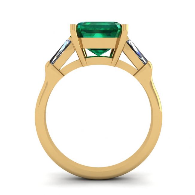 3 克拉祖母绿戒指配侧方长方形钻石黄金 - 照片 1