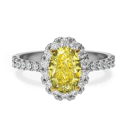 1.13 克拉椭圆形黄钻戒指，带钻石光环, 圖像 1
