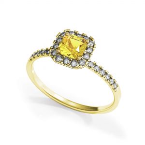 垫形 0.5 克拉黄钻戒指，带光环黄金 - 照片 3