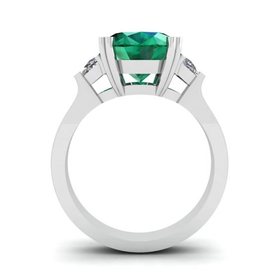椭圆形祖母绿配半月形钻石戒指,  放大圖像 2